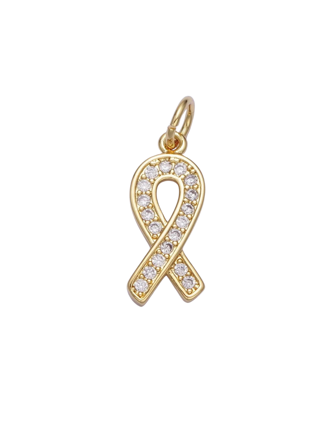 Gold CZ Ribbon Charm