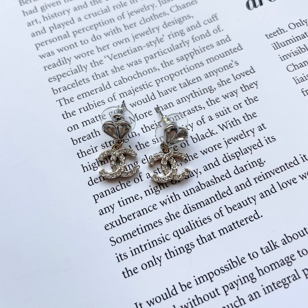 Silver CC Heart Studs