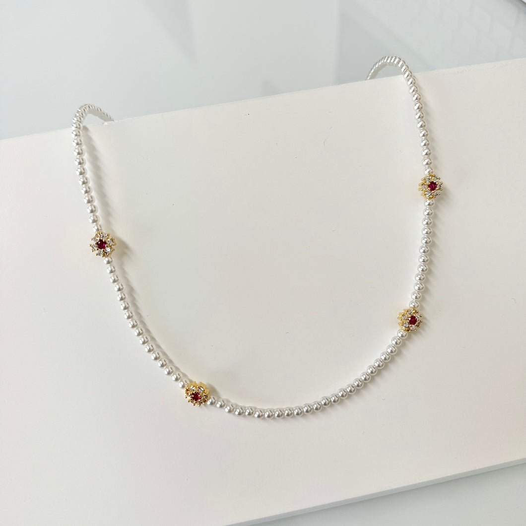 CZ Floral Pearl Necklace