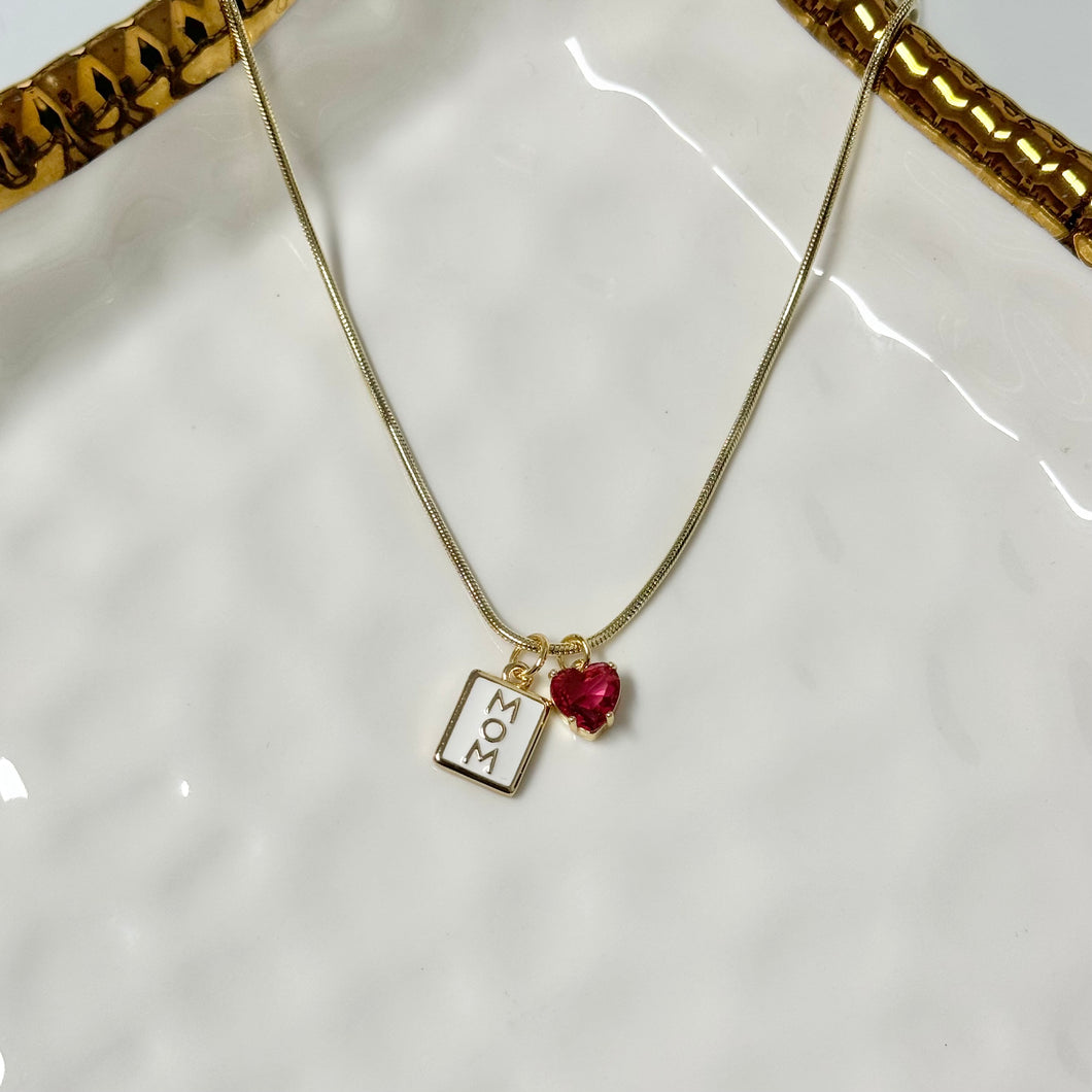 Pink Heart MOM Necklace