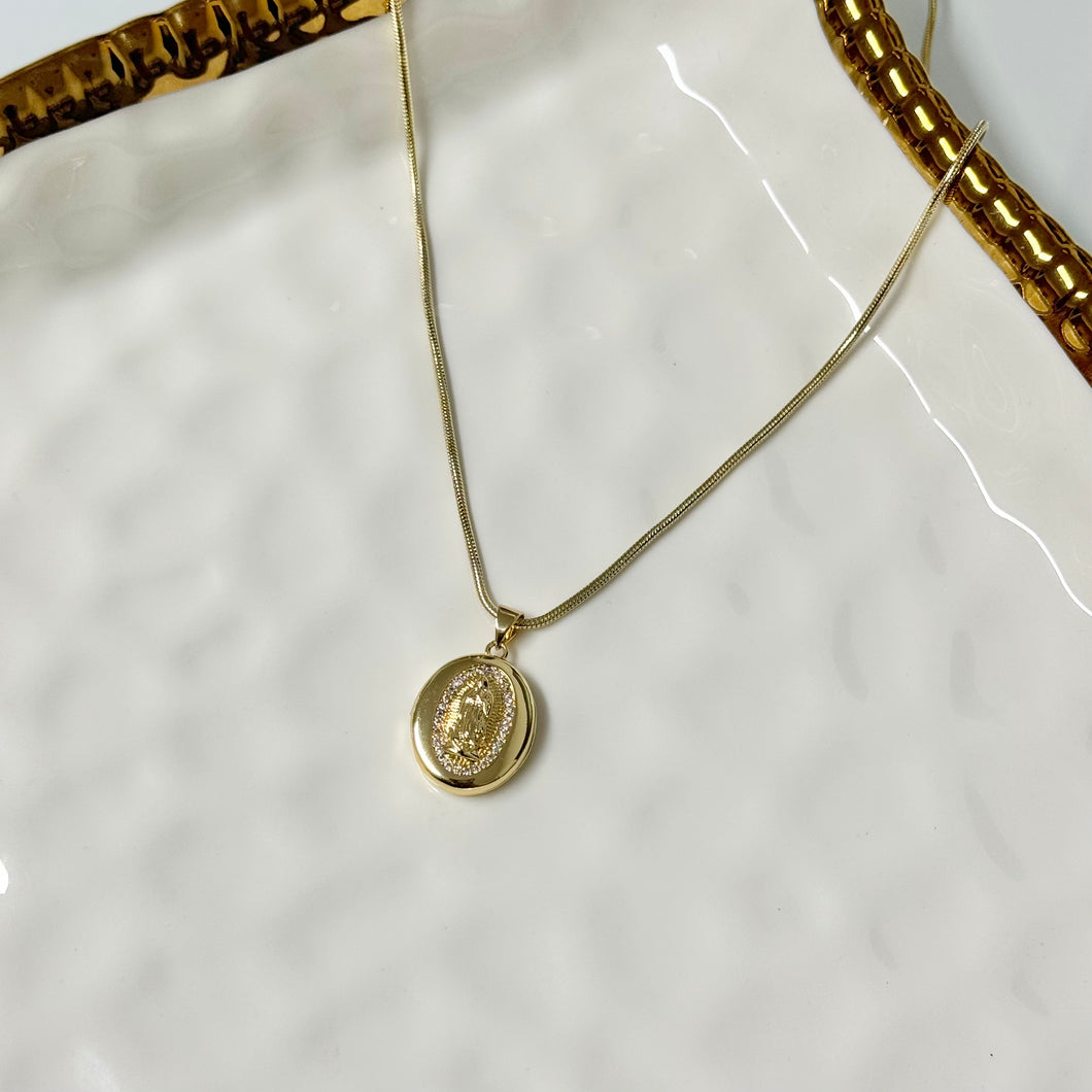 Oval Virgen Mary Locket Necklace