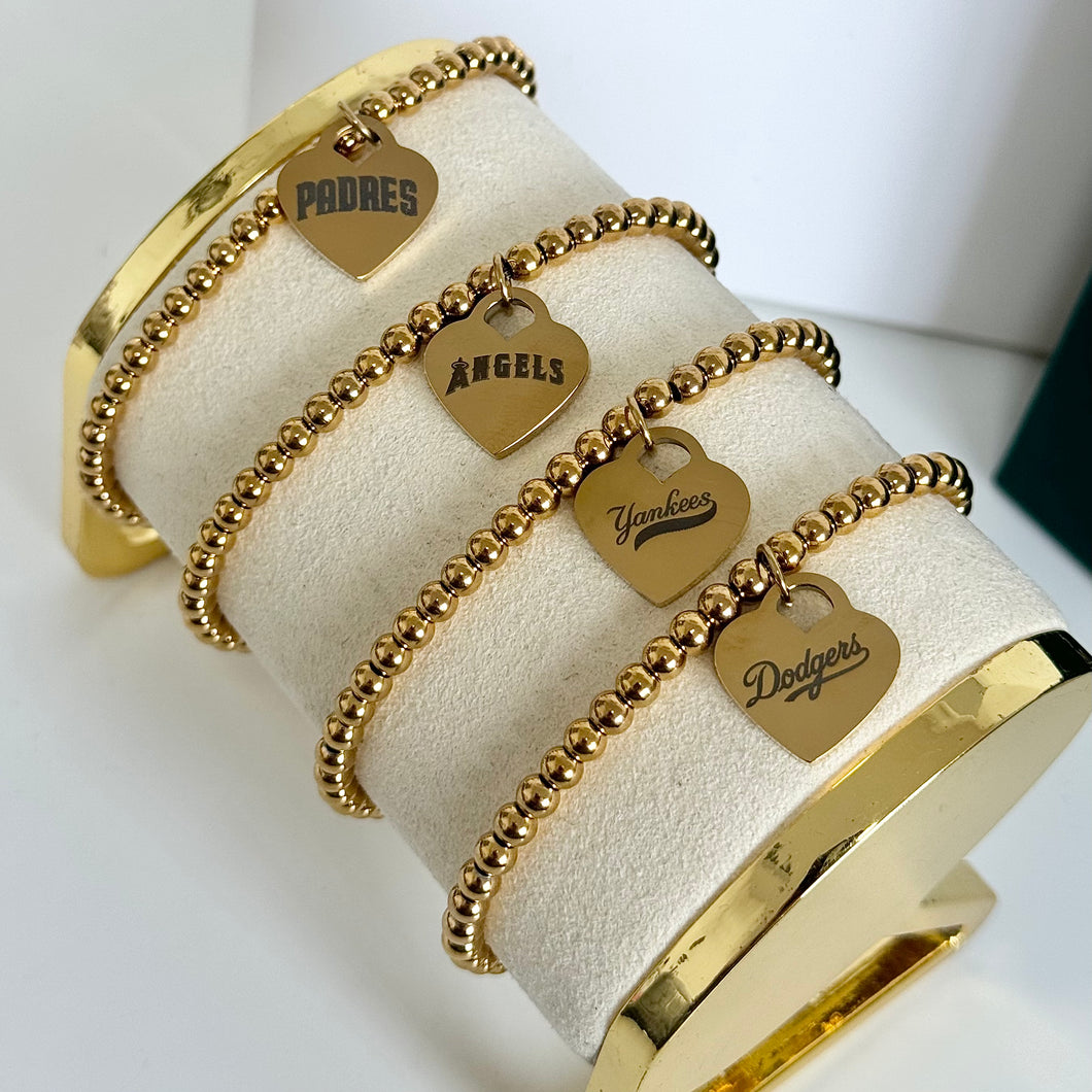MLB Heart Engraving Beaded Bracelet