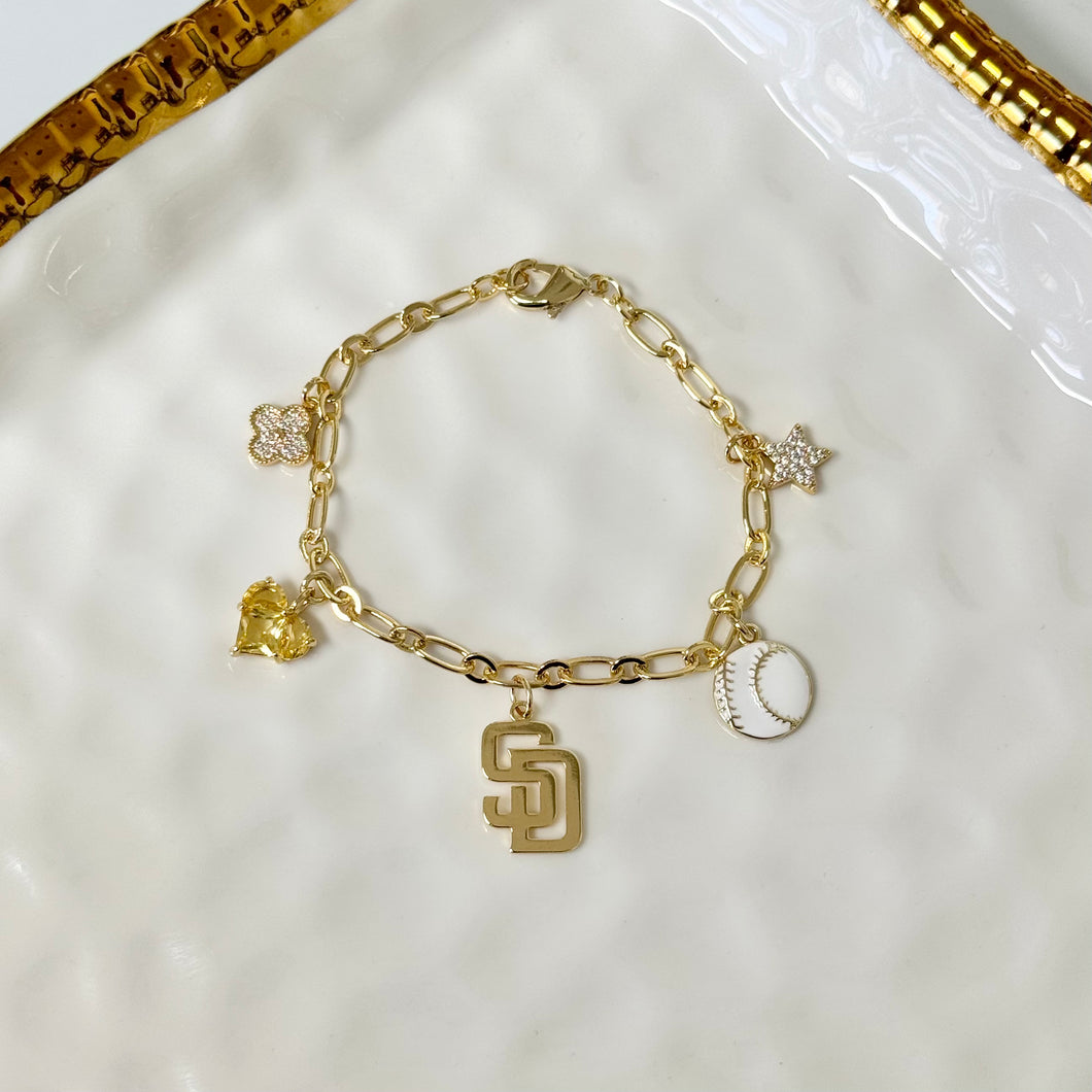SD Padres Baseball Charm Bracelet