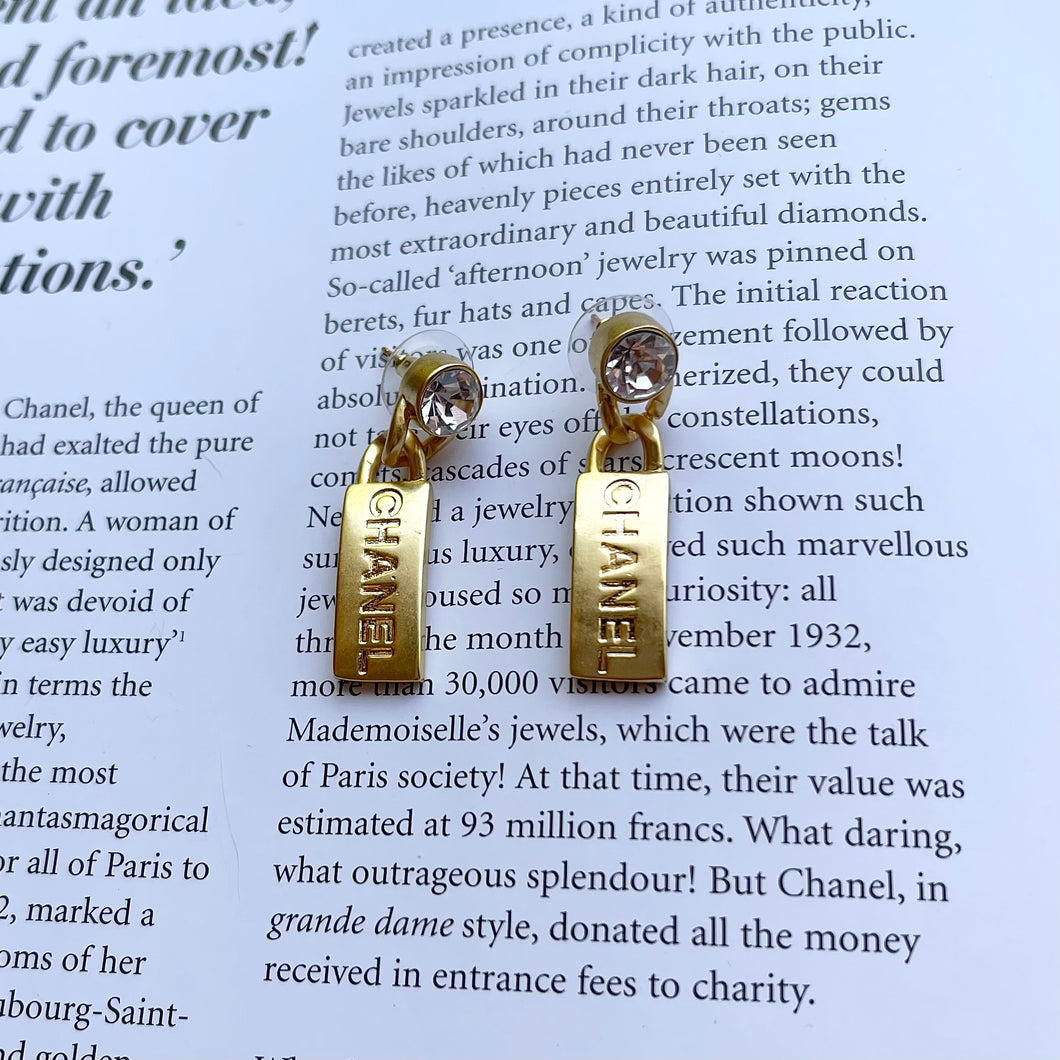 Gold CC Tag Earrings