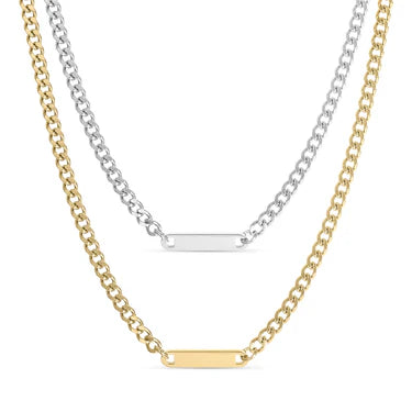 Curb Chain Bar Engraving Necklace